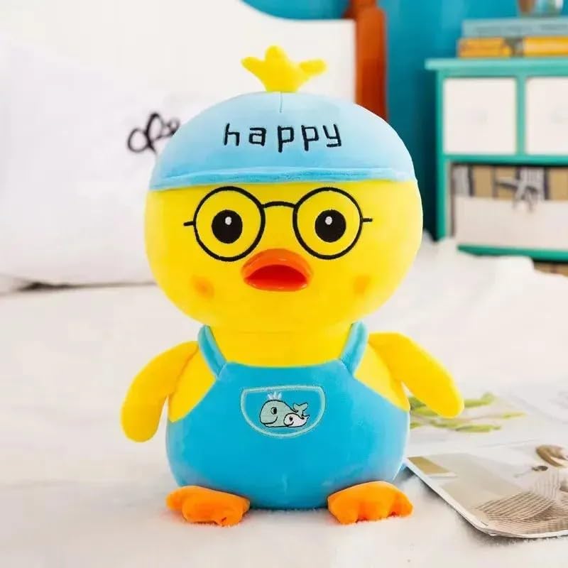 Image of Duck Plush Toy, Yellow with Blue Overalls, Glasses and Cap, Soft Stuffed Animal, 30 cm (Yellow Blue)
