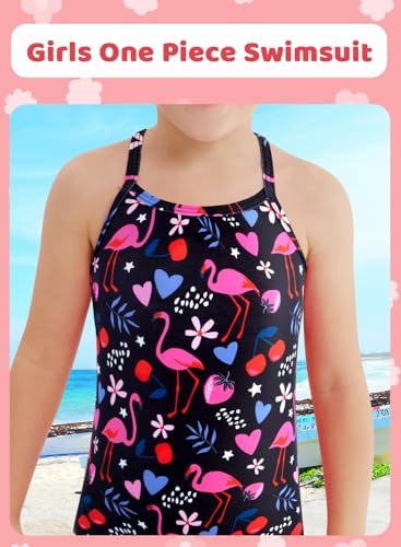 Image of Girls One Piece Swimsuits Summer UPF 50+ Quick Dry Beach Bathing Suit Cross Shoulder Strap Swimwear 2-10 Years