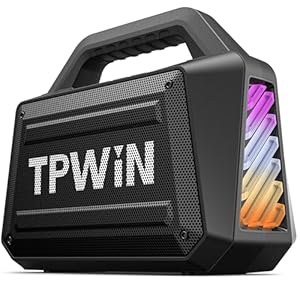 TPWIN Bluetooth Speaker – 80W Loud Rugged Outdoor Speakers, IPX6 Waterproof, 20H Playtime, Deep Bass, Lightshow, TWS, BT 5.3 Wireless, Portable for Travel Hiking Camping Beach Pool – Black