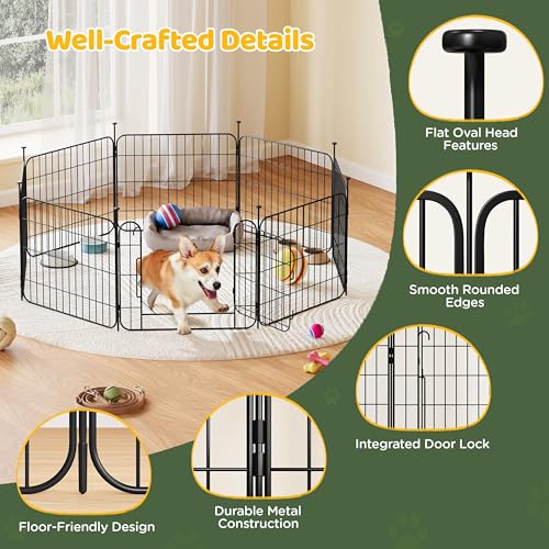 Yaheetech Welpenlaufstall 16-teilig 50 cm hoch, Laufstall mit Tür für Hunde Wohnung und Garten, DIY Hundepark für drinnen und draußen, Faltbares Welpenfreigehege Zaun Gitter