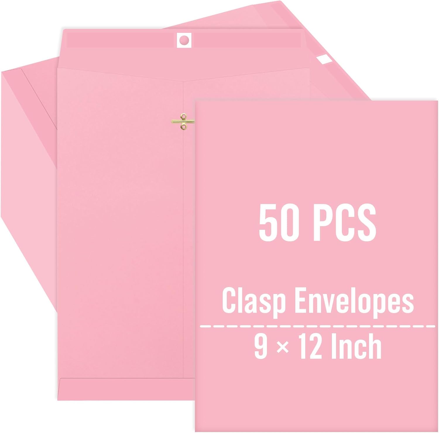 Whaline 50Pcs 9 x 12 Inch Light Pink Clasp Envelopes Catalogue Letter Envelopes Cute Mailing Envelope with Clasp Closure & Gummed Seal for Home Office School Business Legal