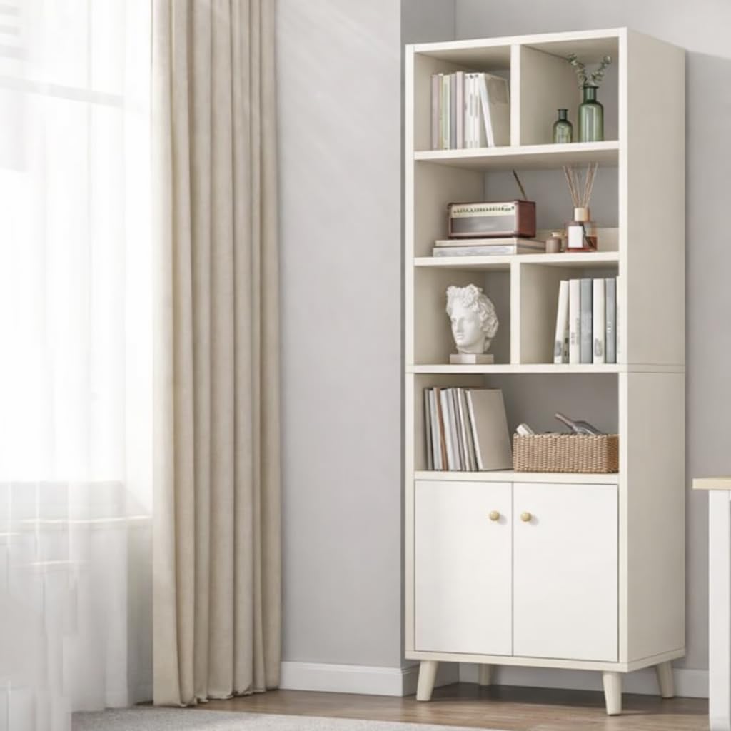 Primrose Engineered Wood Bookshelf for Home - 8 Tier Book Rack with 2 Door Book Rack for Study Room | Open Book Shelf for Office, Library, Bedroom, Living Room - Y712 (Off White)-image-23