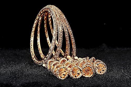 Image of NMII Set of 4 Gold Plated Metal Latkan Bangle Set For Girls & Women with Diamond Stone | Fancy Women's Bangles | Traditional Jhumka Latkan Design Bangles | Fashion Jewelry - Set of 4 Bangles