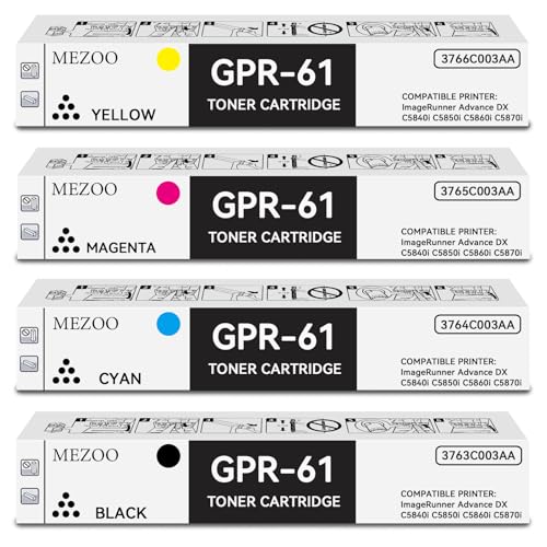 Image of MEZOO GPR61 GPR-61 Toner Cartridge High Yield Compatible with Canon GPR-61 GPR61 Toner Cartridge Replacement for Canon ImageRunner Advance DX C5840i C5850i C5860i C5870i Printer(4-Pack,BK /C /M /Y)
