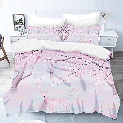 QIHANGYA Housse de Couette 220 x 240 cm Cerisier Rose Parure Cover
