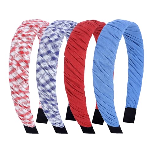 Rhoxshy 4 Pcs Headbands for Women Vintage Plaid Headband Gingham