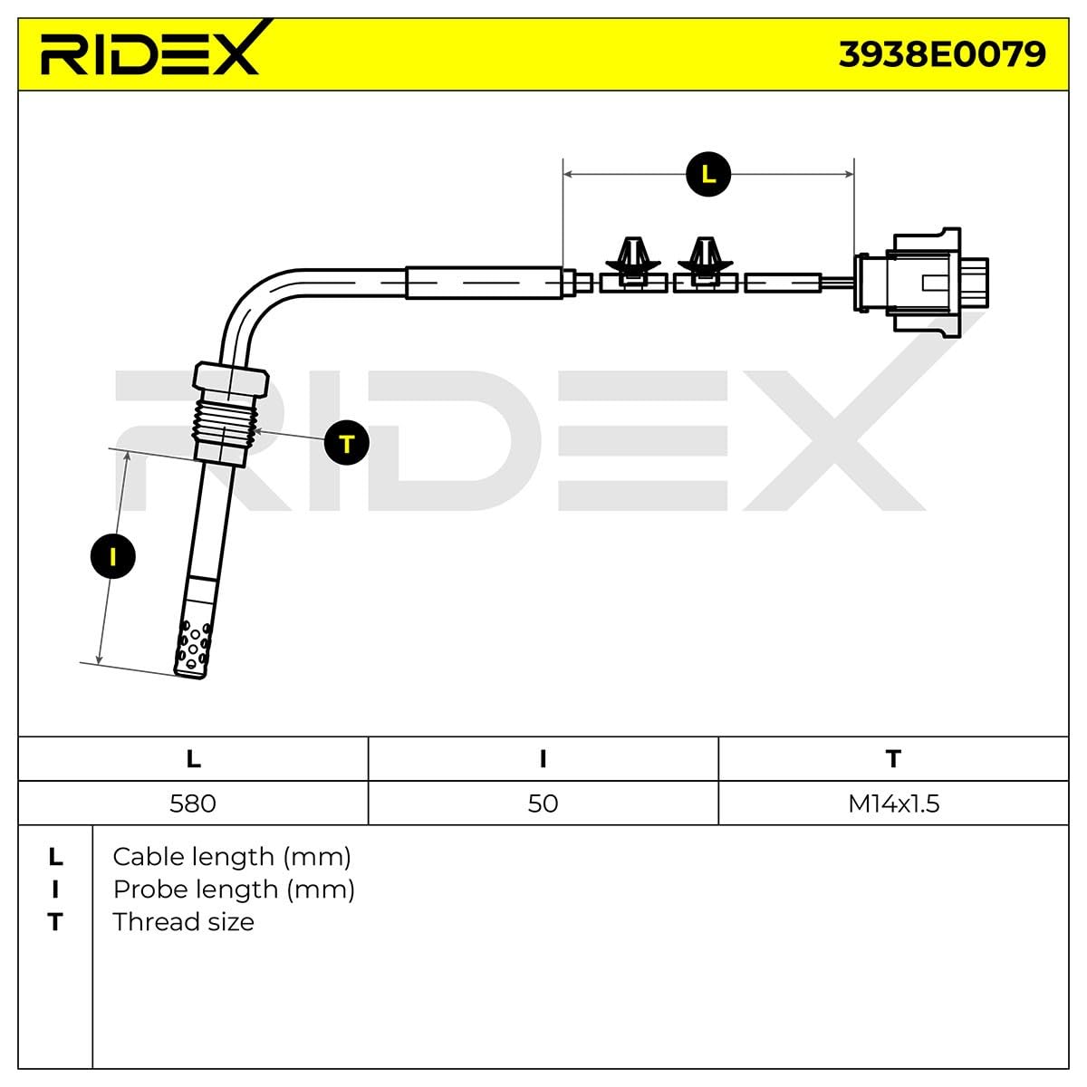 RIDEX 3938E0079 Sensor temp. gas escape Compatible con CHEVROLET CAPTIVA C100, C140