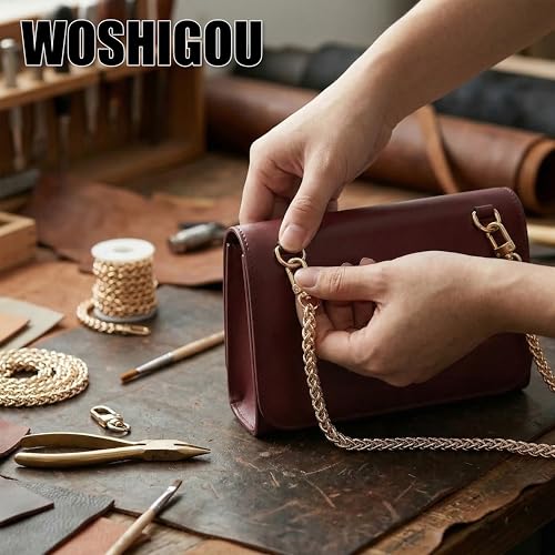 WOSHIGOU 51.2"(130cm) Mini Purse Chain Strap Delightful Extending DIY Metal Lantern Chains Replacement Straps with Buckles Wide 6mm Gold 1 Pack for Shoulder Cross Body Handbag by WOSHIGOU - Used condition - Image 3