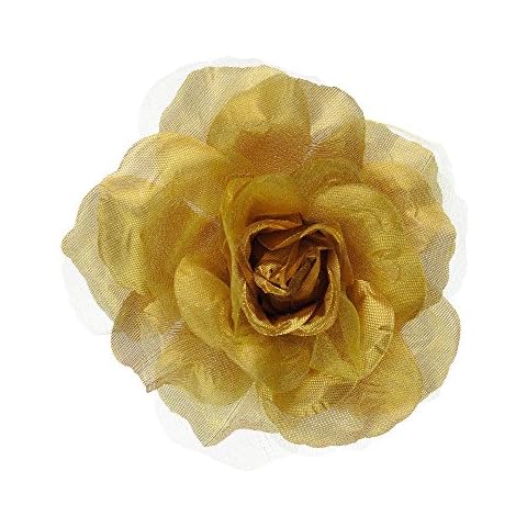 NYFASHION101 Women's Multifunction Rose Flower Sheer Petal Brooch Pin Hair Tie Clip, Gold Cover