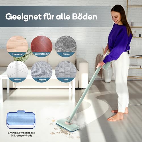 Newbealer 2-in-1 Dampfreiniger, 1200W Handgerät mit abnehmbarem Reiniger, 3 Dampfstufen, 7 Zubehörteile und 2 Mikrofaserpads, Ideal für Alle Böden, Teppiche