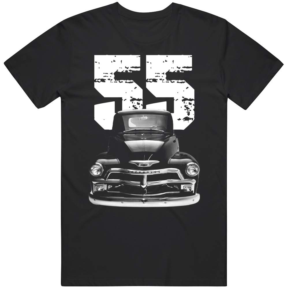 PurpleMonkeyTees 1955 Chevy 3100 Pickup Truck Front View with Year T Shirt