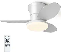 Ventilador De Teto com Lâmpada LED, 110v, 3 Temperaturas de Cor (3000K-6000K) e 6 Velocidades, 3 Pás, Ventilador De Teto Com Controle Remoto, Ideal para Sala, Quarto e Escritório, Branco