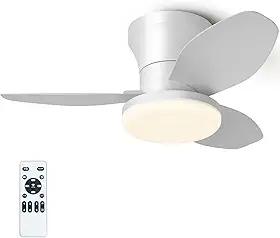 Ventilador De Teto com Lâmpada LED, 110v, 3 Temperaturas de Cor (3000K-6000K) e 6 Velocidades, 3 Pás, Ventilador De Teto Com Controle Remoto, Ideal para Sala, Quarto e Escritório, Branco