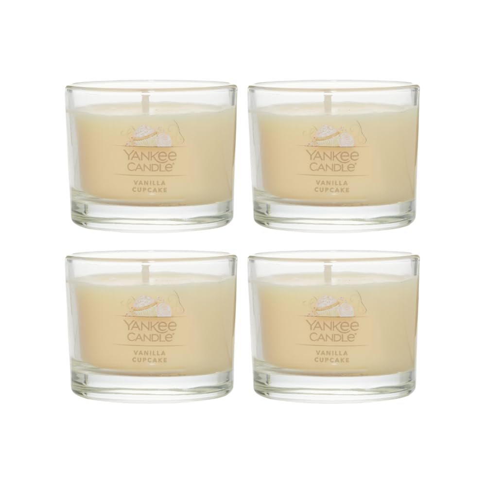 Yankee Candle Signature Votive Mini Candle Jar, Vanilla Cupcake Scent, Natural Soy Wax Blend Candle with Natural Fiber Wick, 1.3 OZ Glass Jar (Pack of