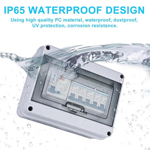 Behogan Sicherungskasten Aufputz IP65 mit Schutzschalter, Leistungsschalter 63A 4-Wege 2x6A+10A+20A+32A, Unterverteilung Aufputz,AC Trennschalter, Verteiler Kleinverteiler,Verteilerkasten für Büro