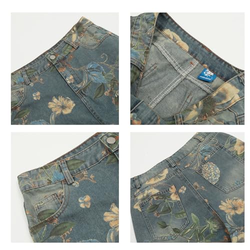Baggy Jeans Woman Men Graphic Y2k Floral Jeans Loose Fit Oversize Unisex Flower Print Wide Leg Denim Pants4
