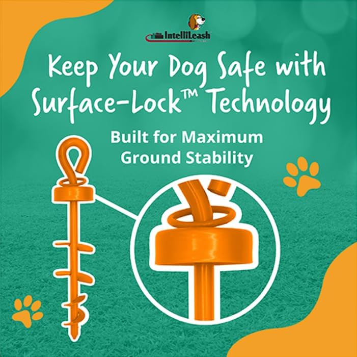 Miniatura 2 de IntelliLeash Estaca de amarre resistente tecnología de bloqueo de superficie para prevenir tirones y flexiones, anillo giratorio de 360 grados,