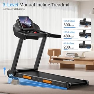 15% Incline Treadmills for Home, 3.0HP Folding Walking Pad with 400LBS Weight Capacity, Portable Treadmill with Handrails, 3 LED Displays