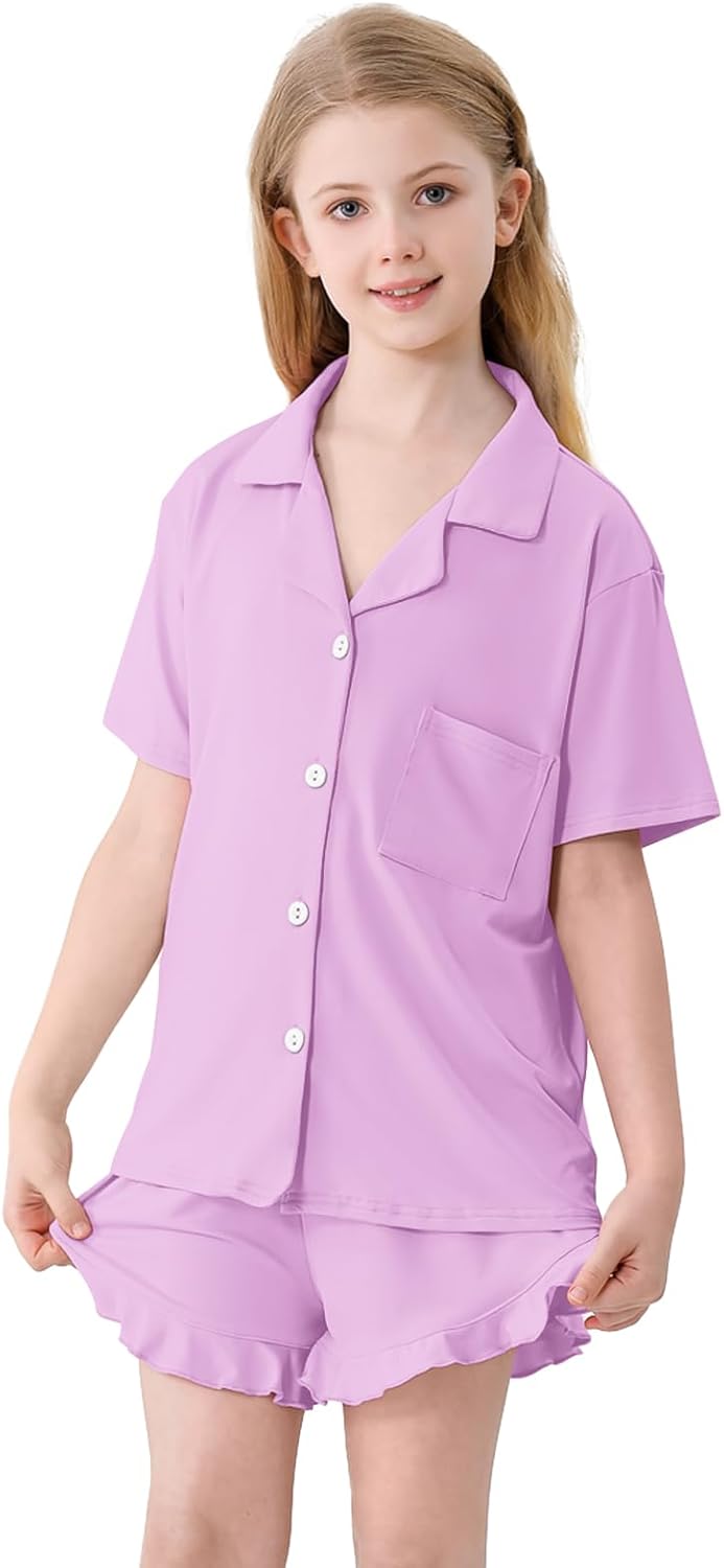 Umeyda Girls Pajamas Set, 2Pj Nightwear Button-Down Sleepwear for Kid Kid Lounge Sets, Light Purple, 11-12 Years = Tag 160 - Image 2
