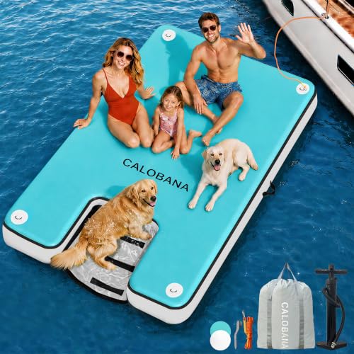 CALOBANA Inflatable Floating Dock with Dog Ramp for Adults & Pets