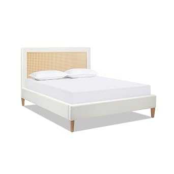 Jennifer Taylor Home Sloane Upholstered Cane-Back Platform Bed, Queen, Antique White Polyester