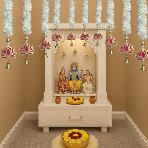 Image of Temple Decoration Item| Backdrop for Pooja Decor| Diwali Decoration Item| Hanging for Home Decoration| Wall Hanging Temple| Lotus Hanging for Home Decor| Ganpati Decor| (2, Floral Lotus)