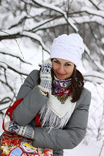 Pavlovo Posad Russian White Shawl Pashmina Scarf Wrap Wool 35X35'' #TOP3