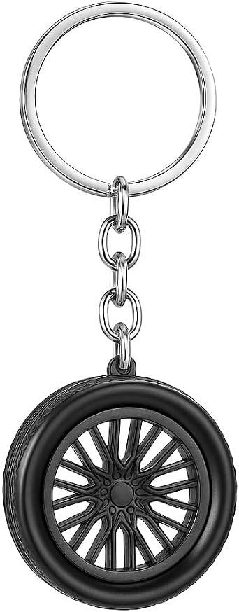 Tire Keychain Black Rubber Car Tire Design,Mens Keychains for Car Keys,Cool Key Chains Gifts for Boys Teens