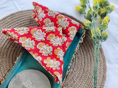 Craftbot Cotton Dinner Napkins 18x18 inches - Washable Cloth Napkins Set of 6 - Everyday Use or Dinner Party and Events - Red Lighweight Indian Block Printed Fabric by AVKA Studio - Image 3