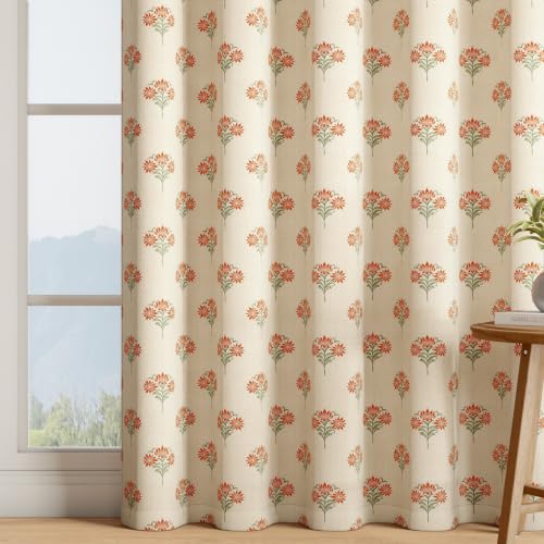 Image of Wakefit Printed Blackout Long Door Curtains 9 Feet | Set of 1 | Upto 99% Room Darkening | Double Layered Fabric | Thermal Insulated & Noise Reducing Curtains for Living Room| Petaltip Beige