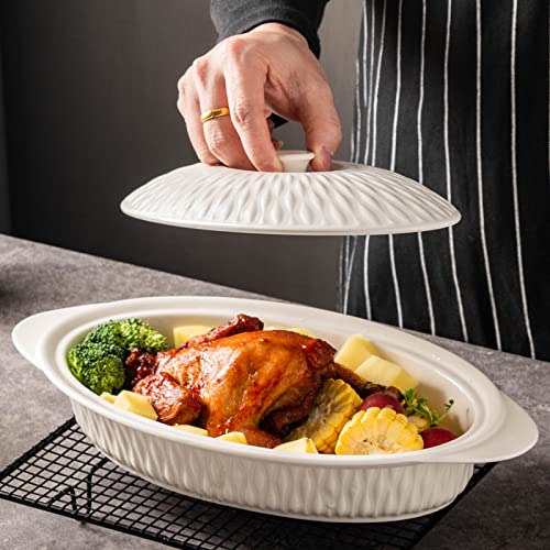 Ceramic Casserole Dish With Lid Oven Safe, 1.26 Quart Covered Oval Casserole Dish Set, 14X7.5 Baking Dish With Lid For Casseroles, Lasagna Pans Casserole Cookware Set #TOP2