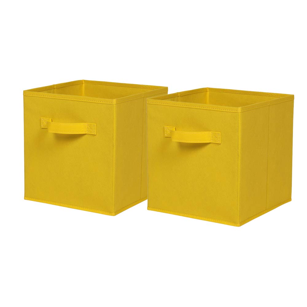 BonChoice Foldable Storage Cubes Boxes with Handle for Home Organization, Fabric Wardrobe Storage Box Organizer Basket Bins for Clothes Toys Towels, Collapsible&Durable (2, Yellow)