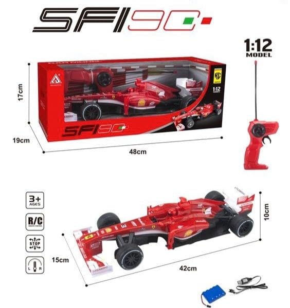 Image of Royal Cellar SF90 Remote Control Formula 1 Racing Car, Red, 1:12 Scale Model, RC Toy with Controller, Ages 3+