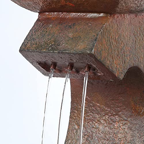 Luxenhome 31" Resin Outdoor Fountain, Japanese Pagoda Fountain With Led Light, Floor Stacked Patio Water Fountain Decoration For Garden Backyard Courtyard #TOP29