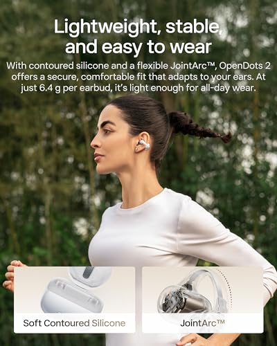 Image of SHOKZ OpenDots 2 Open-Ear Clip-On Earbuds with Upgraded Dolby Audio, 3-Mic Clear Calls, Rich Bass, Up to 40 Hrs of Audio, Wireless Charging, Interchangeable Left /Right Earbuds, IP57, Bluetooth 6.1
