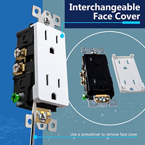 Lider Matte Finish Decorator Receptacle, Child Safe Tamper-Resistant Wall Outlet, Residential Grade, Self-Grounding, 15A 125V, Ul Listed, Lr15-Tr-W, White #TOP1