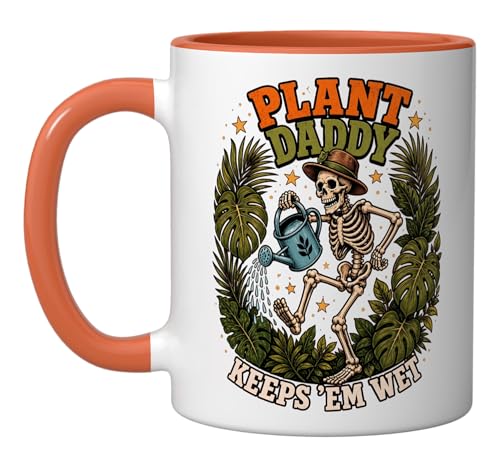 Taza cerámica Jardinería Skeleton Naranja Blanco 11 oz miniatura 1