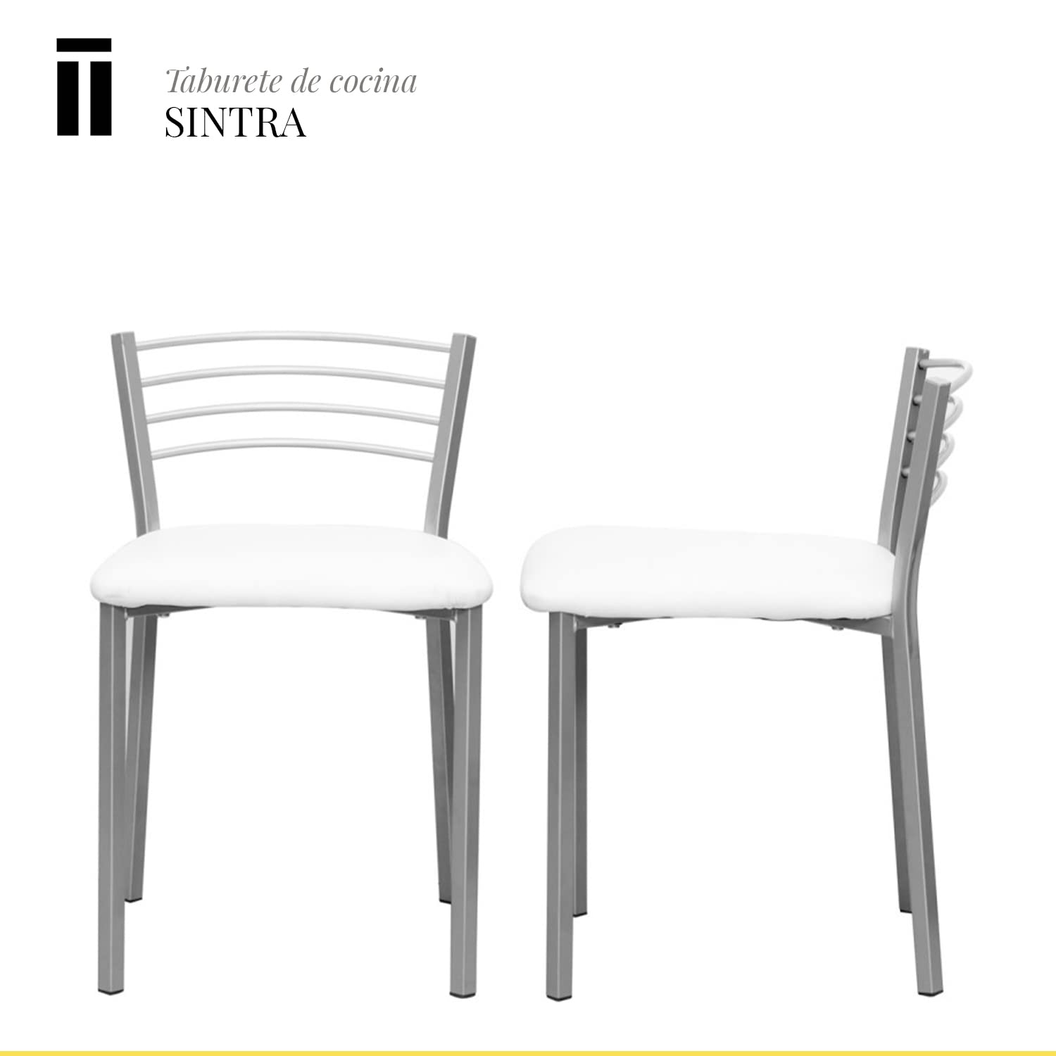 Shiito | Pack de 4 Taburetes de Cocina | Asientos de Polipiel Blanco | Modelo SINTRA