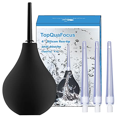 TopQuaFocus 8oz Enema Bulb Kit Clean Anal Douche for Men Women with 4 Replaceable Nozzles