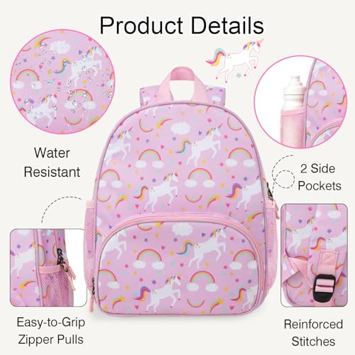 Image of Toddler Girls Backpack 4-6: Preschool Kindergarten Bookbag, Lightweight Unicorn Kids Travel Backpack