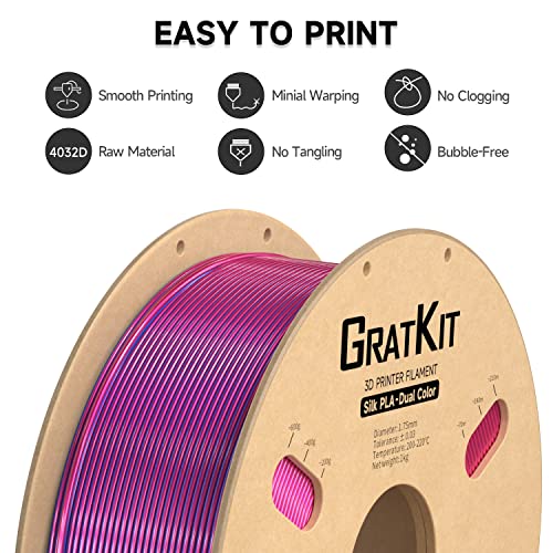 Image of Gratkit Silk Dual Color PLA Filament, Coextrusion PLA Filament 1.75mm, + /-0.03mm, 1KG /Roll, Silk PLA Light Blue & Rose Red
