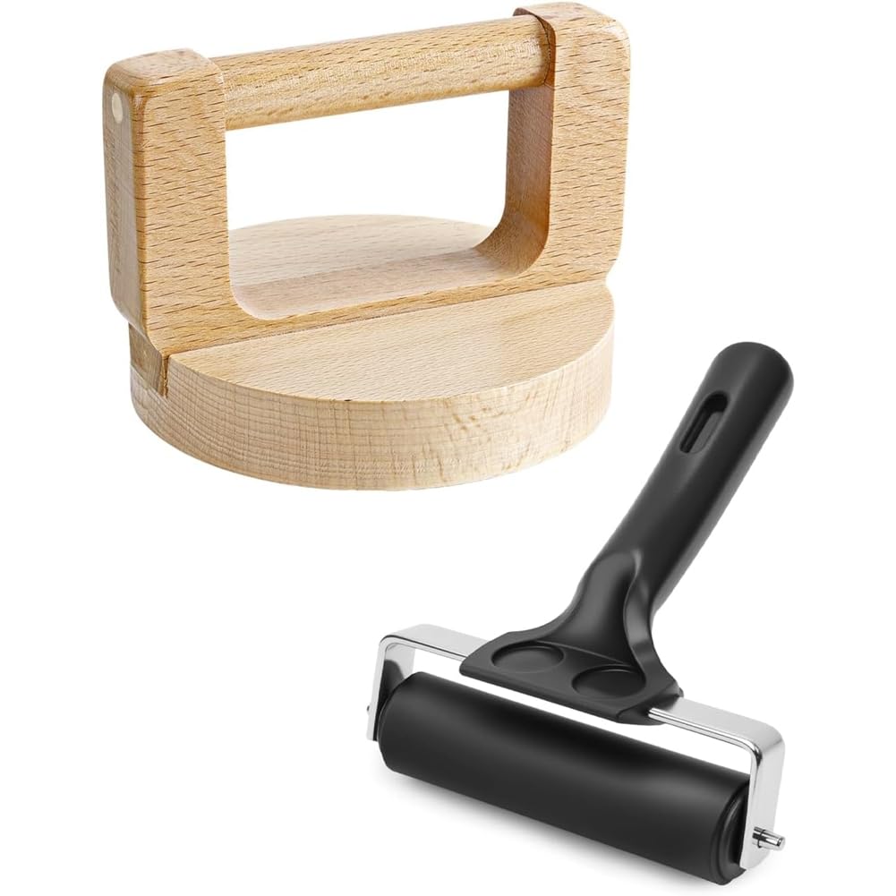 Jnchdghwa As Shown Block Printing Baren And Rubber Brayer Roller Set(1+ 1), For Printmaking, Inking 4 Inch For Craft Projects