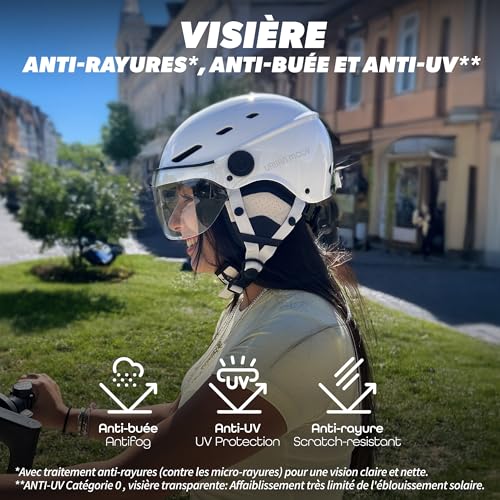 Casque vélo evita el viento en los ojos con Urban Moov M blanco con visera 6