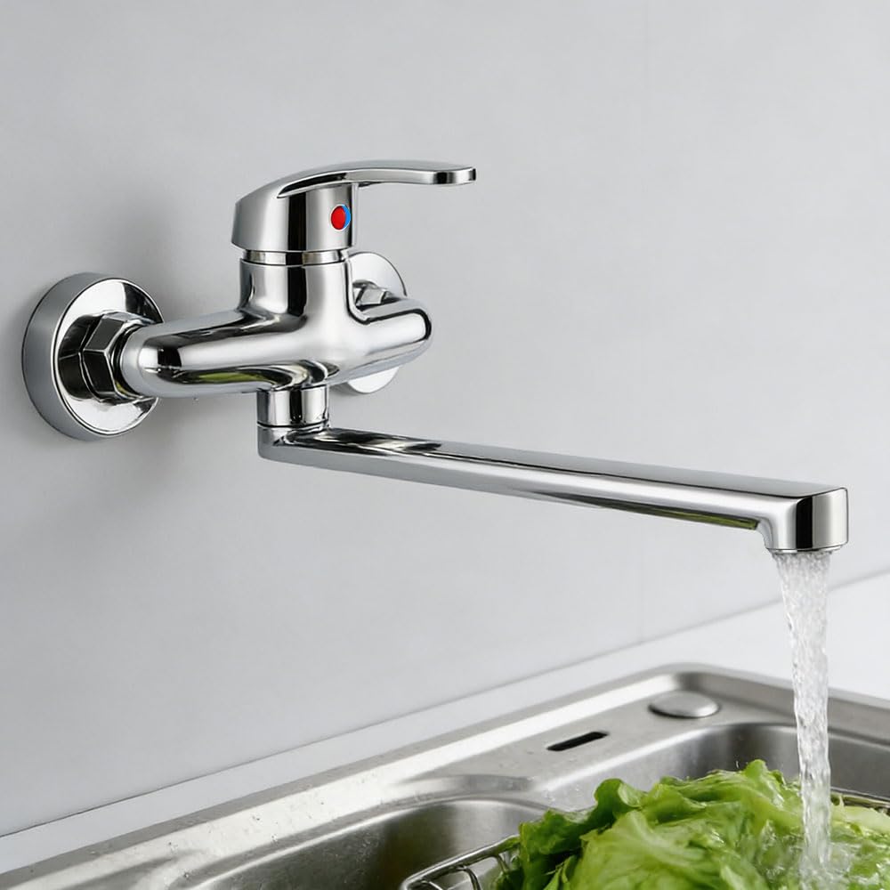 Grifo de Cocina de Pared,Ruotable a 360 °,Grifo de Pared para Lavabo Grifo Mezclador de Cocina Grifo de Cocina Fregadero Grifería para Baño para Lavabos Dobles, Cocinas y Baños