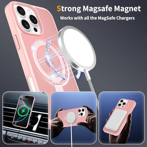 Image of Magnetic for iPhone 16 Pro Max Case, 6.9 inch, Compatible with MagSafe, Rugged Kickstand, Not-Yellowing Military-Grade Protection, Matte Pink