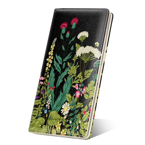 Image of Nipichsha Womens Wallet, RFID Slim Wallets for Women, Thin Ladies Credit Card Holder Purse, Cute Leather Bifold Clutch Billfold with 11 Card Slots & ID Window, Dandelion