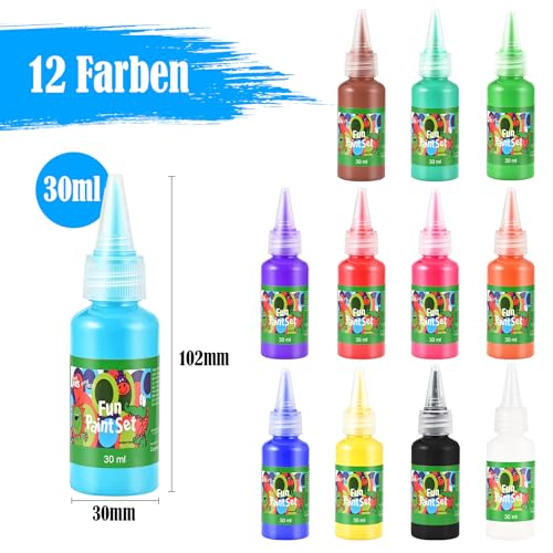 Tigvio Fingerfarben Ungiftig 12×30ml, Auswaschbar für Kinder, Frei von Parabenen Gluten Laktose, für Hause Schule Malen