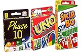 3 der berühmtesten Kartenspiele in einem Set UNO, Skip Bo und Phase 10