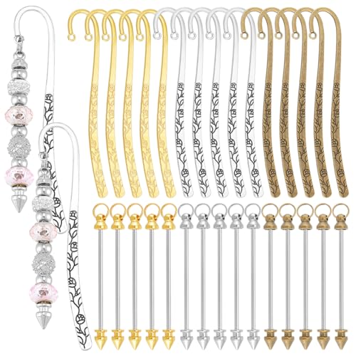 Marque-pages en métal vierge UNICRAFTALE avec porte-clés à perles pour livres, lot de 15