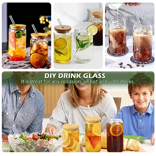 LWMTT Bicchiere da Birra con Coperchio e Cannuccio, 4 Pezzi 500ml Bicchieri Birra Vetro, Bicchieri da cocktail con coperchio e cannuccia per Soda, Smoothie, Bubble Tea, Cocktail - immagine 6